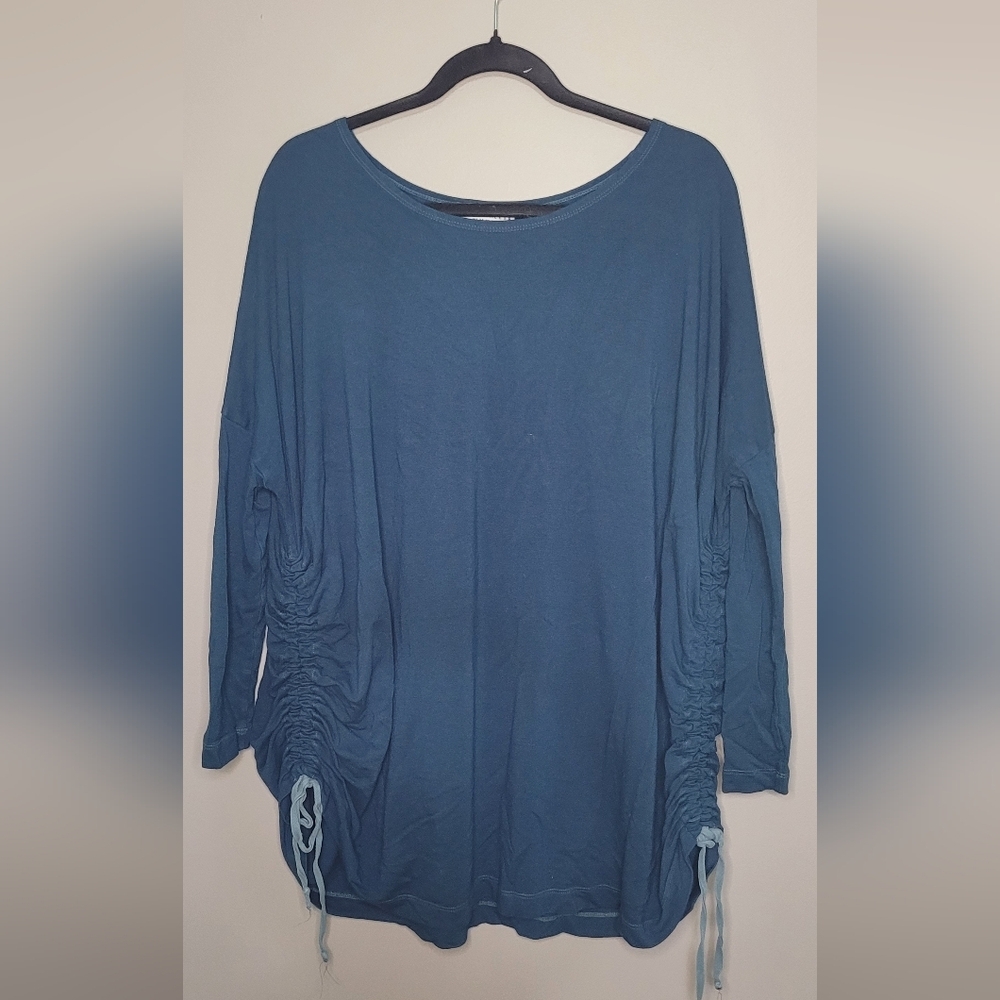 Bryn Walker Women's Blue Ruched Top Oversized Tunic Slouchy Flowy